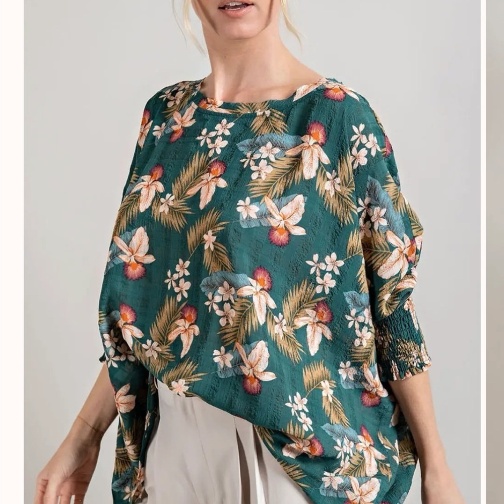 Eesome Teal Floral Women's Blouse Size Small